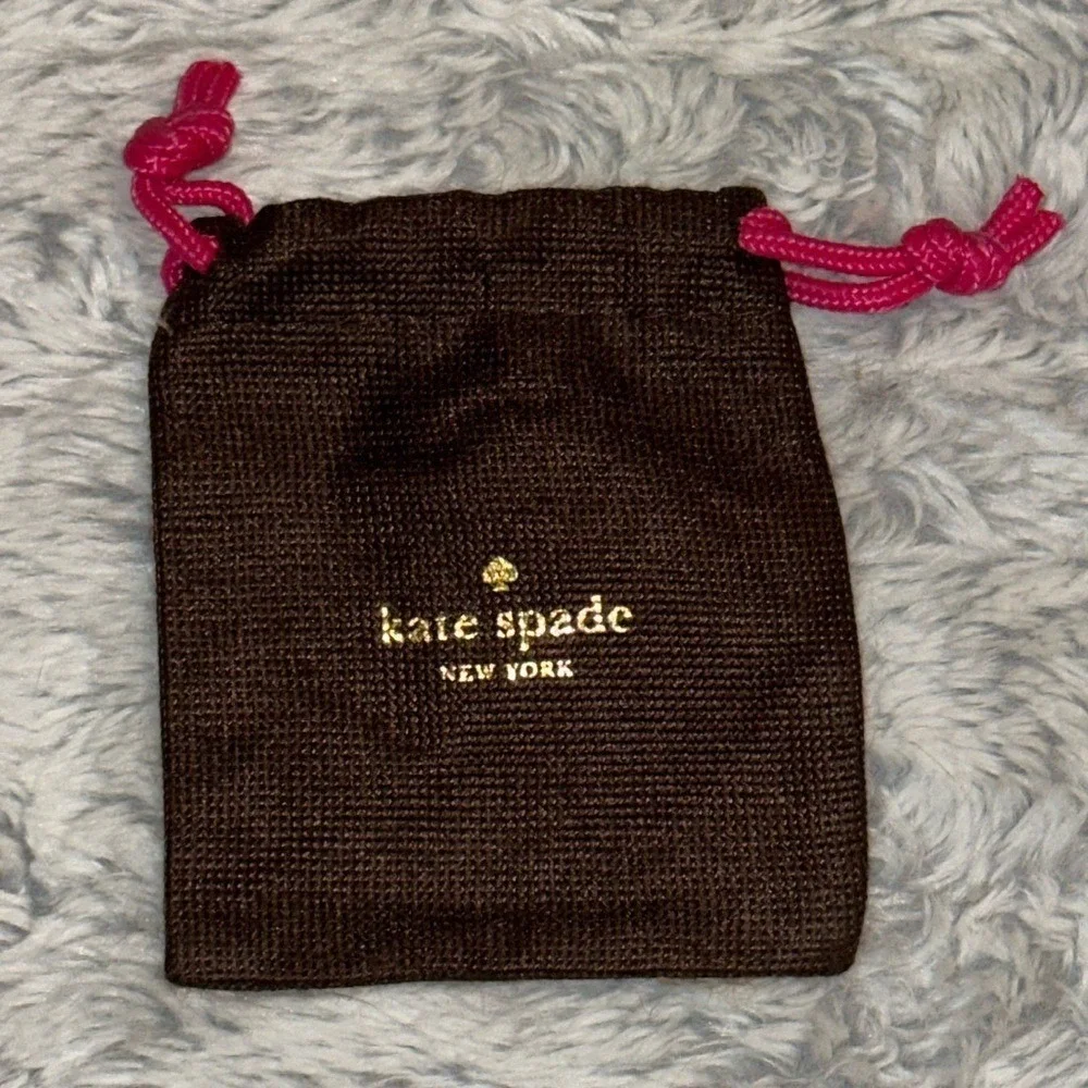Kate Spade New York Brown Jewelry Pouch Small Pink Drawstring Dust Bag Logo